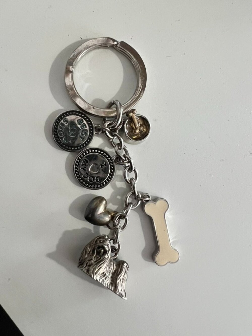 Dog Lover Charm Keychain Shih Tzu Lhasa Apso Silver Tone I Love My Dog